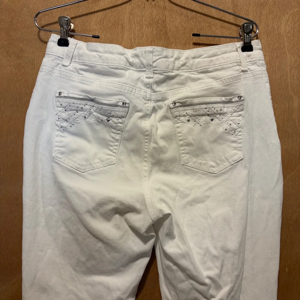 Laura Ashley Cropped Pants Womens 10P White Sparkle Pocket Coastal Preppy Resort - Picture 6 of 16